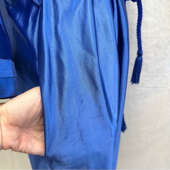 Val Mode vintage 70s blue satin maxi length robe with cord rope tie belt Small - Picture 8 of 16